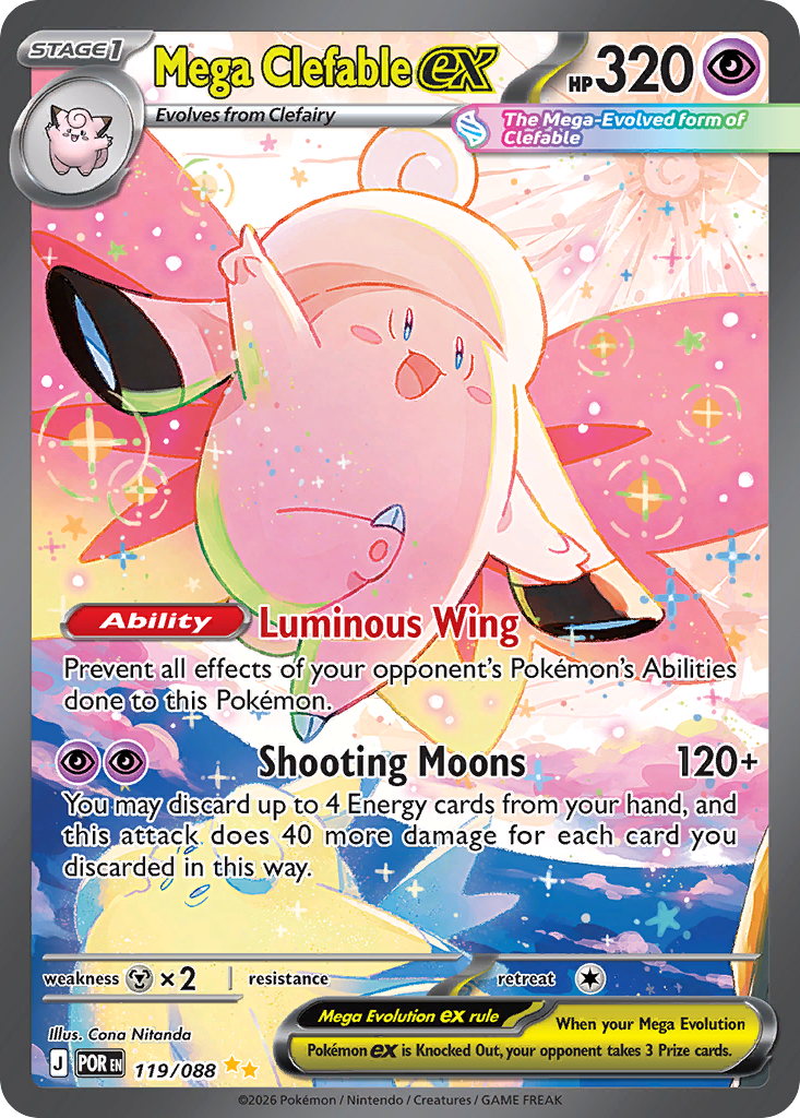Mega Clefable ex special illustration rare 119 from Perfect Order, illustrated by Cona Nitanda
